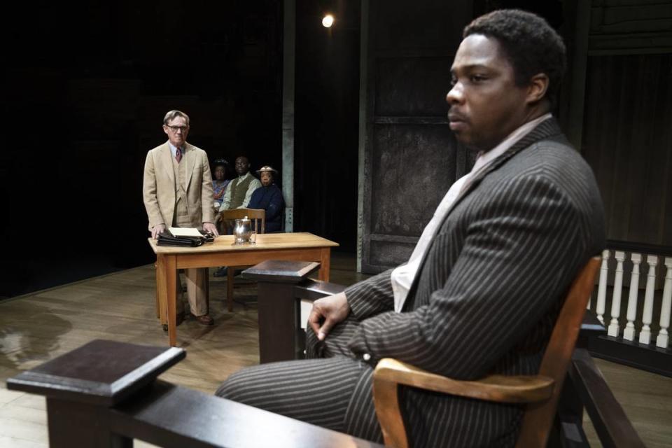 Yaegel T. Welch is the defendant Tom Robinson. Aaron Sorkin said he gave the characters of Tom and Calpurnia more agency than they had in the book because In a play about race relations in the Jim Crow South, I thought the only two significant African American characters should be involved.”