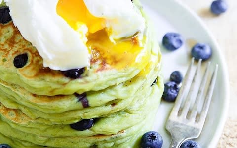 Green with blue spots - avocado and blueberry pancakes are a treat for superfood fans - Credit: instagram.com/runtothekitchen