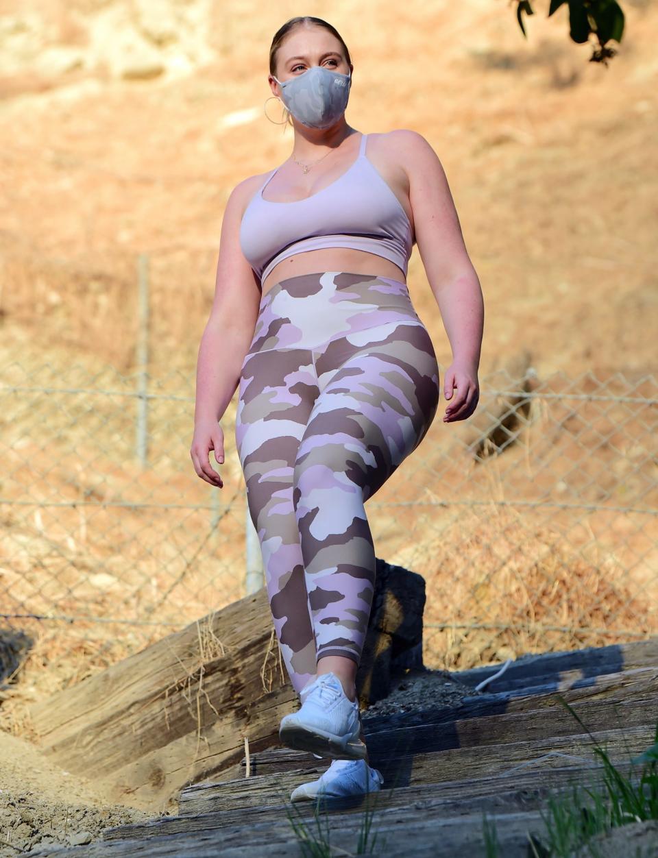 <p>Iskra Lawrence is seen out for a hike in Aerie Activewear on Sunday in Los Angeles. </p>