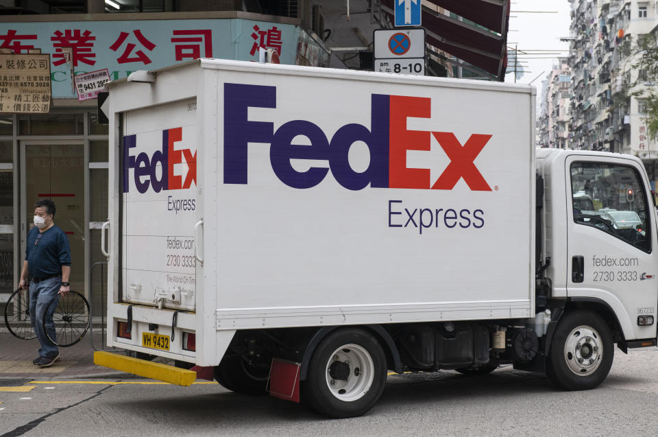 HONG KONG, CHINA - 2020/03/14: A FedEx Express delivery truck seen parked on the streets of Hong Kong. (Photo by Budrul Chukrut/SOPA Images/LightRocket via Getty Images)