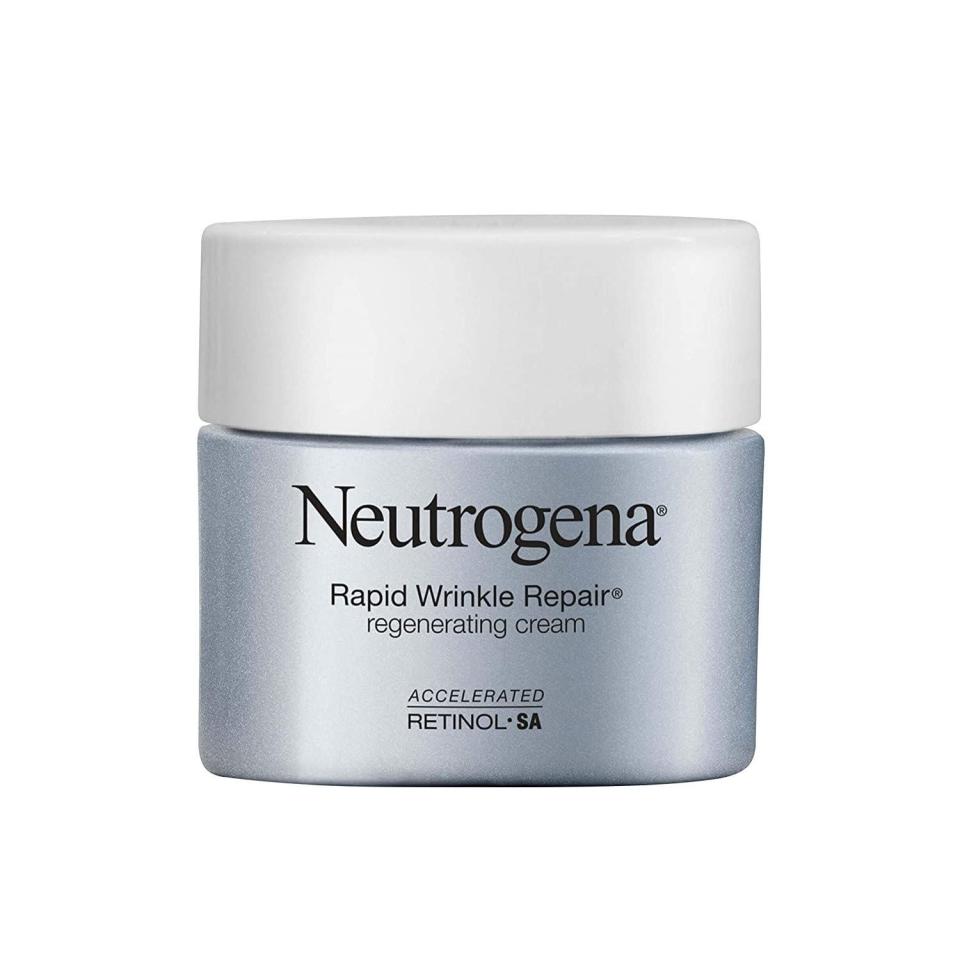 <p><strong>Neutrogena</strong></p><p>amazon.com</p><p><strong>$23.10</strong></p><p><a href="https://www.amazon.com/dp/B01HOHBS6G?tag=syn-yahoo-20&ascsubtag=%5Bartid%7C10051.g.40301354%5Bsrc%7Cyahoo-us" rel="nofollow noopener" target="_blank" data-ylk="slk:Shop Now" class="link ">Shop Now</a></p><p>A tried and true amongst anti-aging creams, this retinol-infused moisturizer from Neutrogena is a powerful yet gentle product. It works quickly not only to fade the look of fine lines, but also to reduce hyperpigmentation and dark spots.</p>