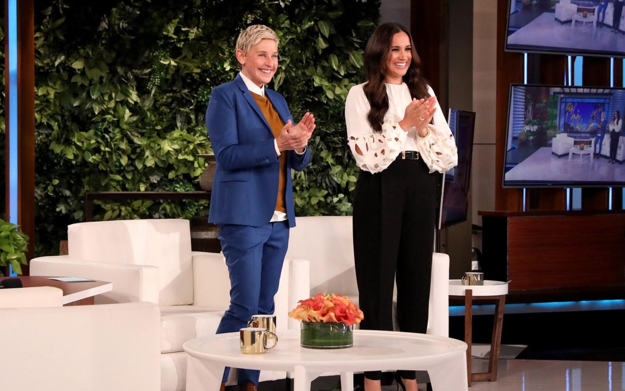 The Duchess of Sussex, right, during a taping of The Ellen DeGeneres Show - Michael Rozman/Warner Bros