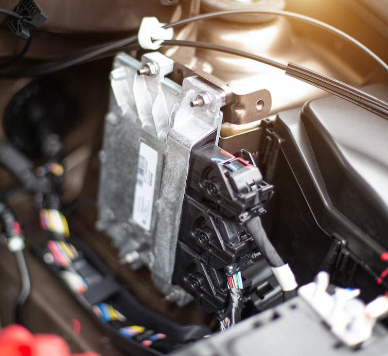 Close up of a car's engine compartment