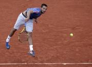 Tennis - French Open - Roland Garros - Viktor Troicki of Serbia v Stan Wawrinka of Switzerland - Paris, France - 29/05/16. Troicki serves. REUTERS/Jacky Naegelen