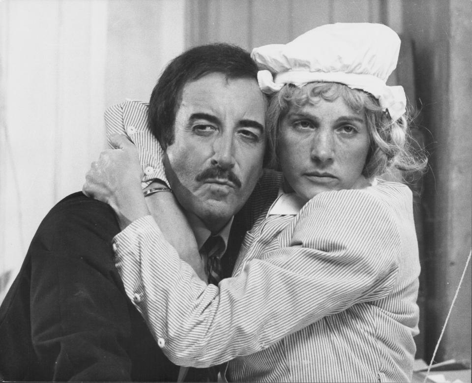 Actors Peter Sellers and Julie Andrews in a scene from the film 'Trail of the Pink Panther', 1982. (Photo by Stanley Bielecki Movie Collection/Getty Images)