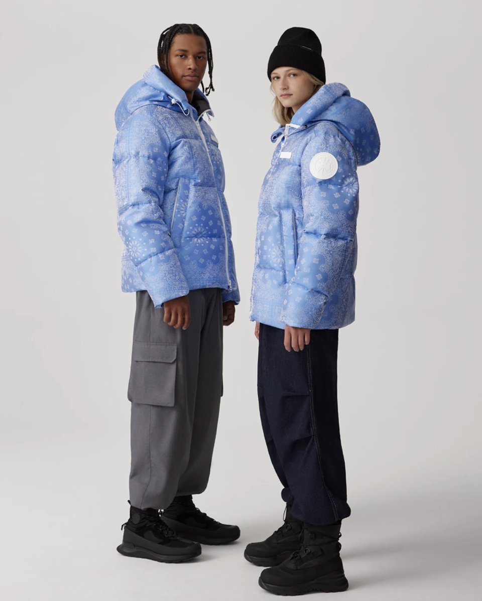 Crofton Puffer for Concepts in Polar Sky Iridescent Bandana Print (photo via Canada Goose)