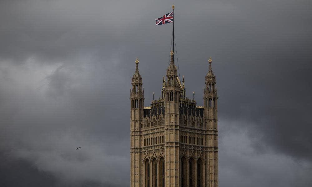 Union flag above Houses of Parliament