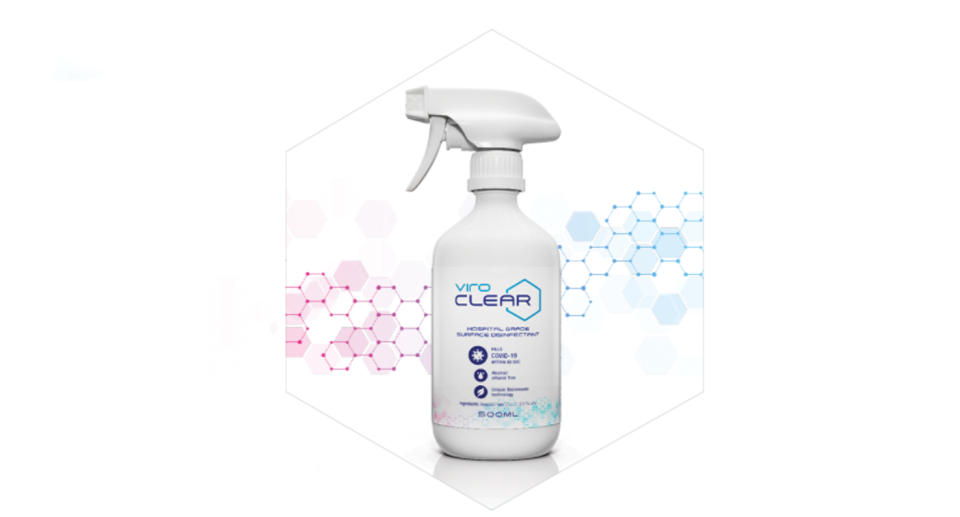 The spray that is set to revolutionise the way surfaces are disinfected. Source: ViroCLEAR