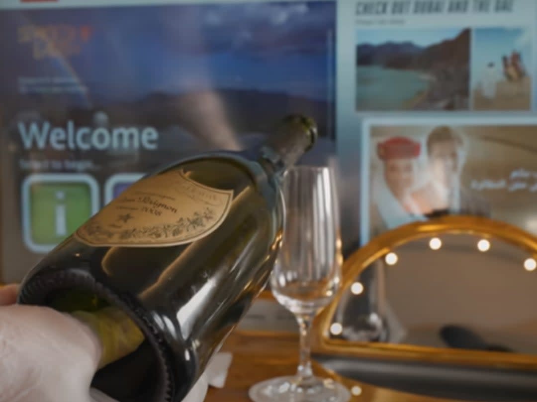 Champagne? Flying first-class comes with perks (Youtube/Ben Morris)