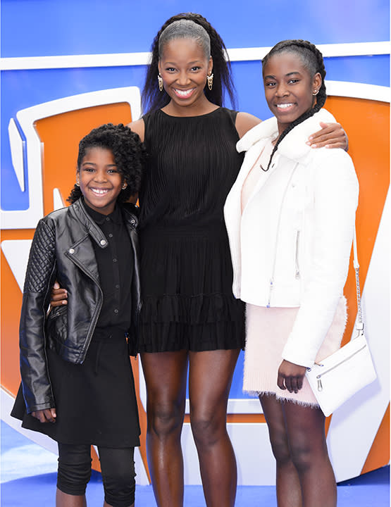 Jamelia and her daughters at the 'Tomorrowland' film premiere, London