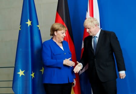 German Chancellor Merkel meets Britain's Prime Minister Johnson at the Chancellery in Berlin