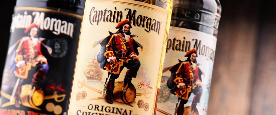 POZNAN, POLAND - NOV 8, 2017: Originated on US Virgin Islands Captain Morgan is a brand of rum produced by Diageo, British multinational alcoholic beverages company headquartered in London