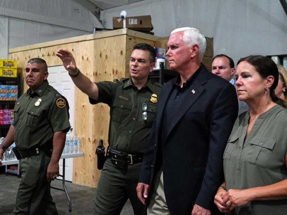New video shows vice president Mike Pence “callously” observing crowded pens of migrants on the US border before turning his back and leaving.The moment was captured during Mr Pence’s tour of a detention centre in McAllen, Texas, during which he said the system was “overwhelmed” but insisted families were “well cared for”.He’s shown standing before a crowd room full of migrants, as an official talks to him about procedures at the centre.As scores of men held behind wire fencing try to catch his attention – with some shouting out how many days they’d been held – he appeared to avoid any eye contact.His gaze strafed the room above the level at which the men stood. Then, after less than a minute, he turned and left.Shannon Watson, founder of gun control group Moms Demand, posted the clip to Twitter saying: “This image will go down in history.“New video shows shows Mike Pence callously observing and turning his back on severe overcrowding of men in cages at a detainment facility in Texas.”The post was retweeted thousands of times. One person responded: “This is the way a rancher examines a holding pen for cattle. These are human beings.”Another said: “I saw not a single shred of pity or empathy in that empty man’s eyes. This is truly horrifying to observe in a man who could possibly do damage to our country in the future. We should each of us see ourselves in those men’s shoes, before it’s too late for our souls.”Mr Pence visited two areas of the border on Friday, beginning with a station in Donna, where air-conditioned, interconnected tents were built in May to temporarily handle 1,000 migrants.He then went to McAllen where 384 single men are being held behind wire fencing with no beds.