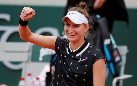 Marketa Vondrousova of the Czech Republic celebrates winning her semi final match against Britain's Johanna Konta - Credit: REUTERS/Benoit Tessier