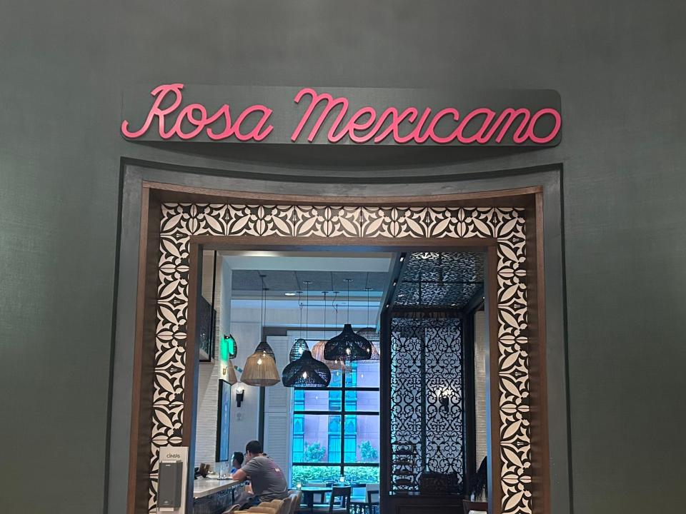 sign in front of rosa mexicano restaurant at the swan and dolphin hotels at disney world