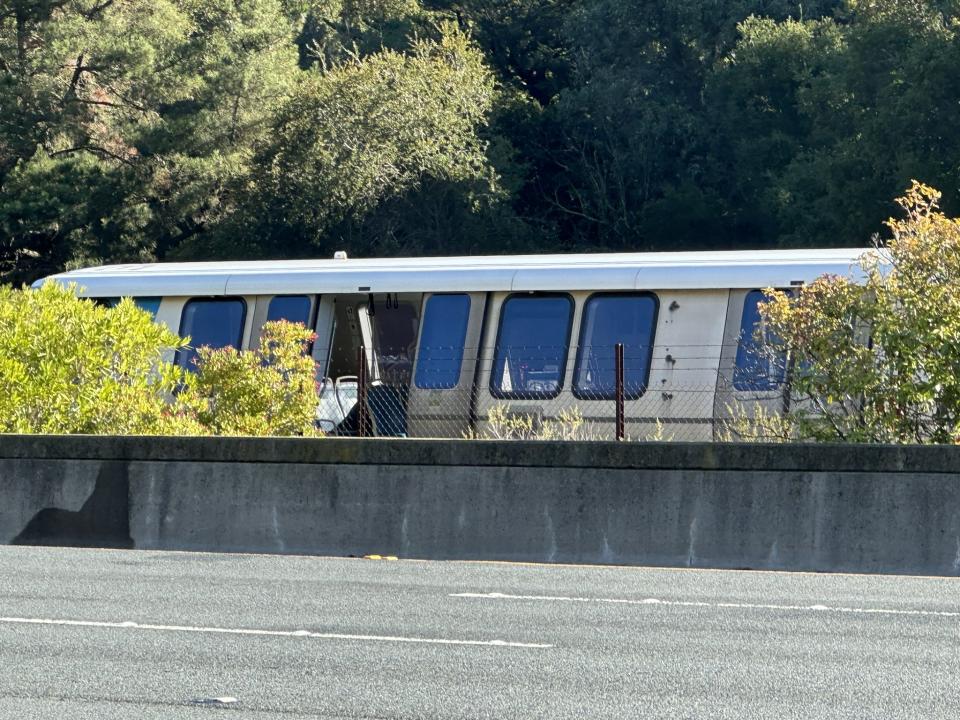 Doors of a BART train following a derailment and fire on Jan. 1, 2024 near Orinda Station appear charred. (Photo: KRON4’s Will Tran)