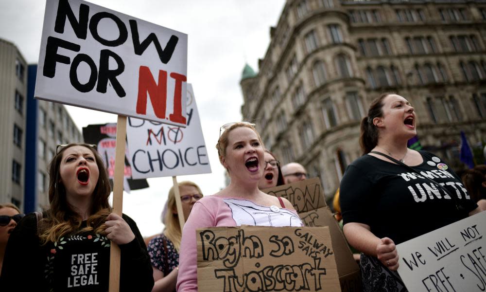 People take part in the Rally for Choice demonstration at Belfast city hall on 7 July