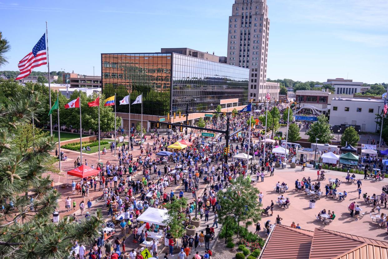 Visitors enjoy nice weather during the 2019 National Cereal Festival in downtown Battle Creek on Saturday, June 8, 2019.