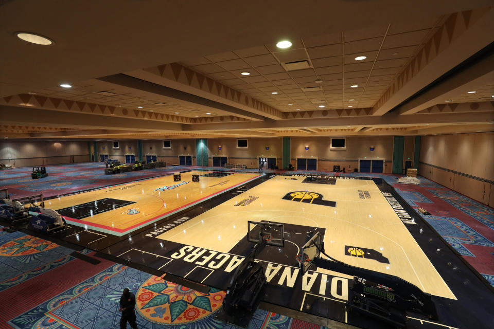 A general overall view of the installation of the practice courts as part of the NBA Restart 2020 on July 1, 2020 in Orlando, Florida.