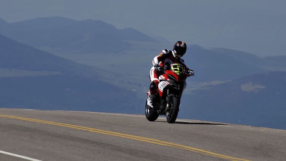 Carlin Dunne makes his way to the finish during the Pikes Peak International Hill Climb on August 12, 2012 in Colorado Springs, Colorado. - Rainier Ehrhardt/Getty Images North America/Getty Images