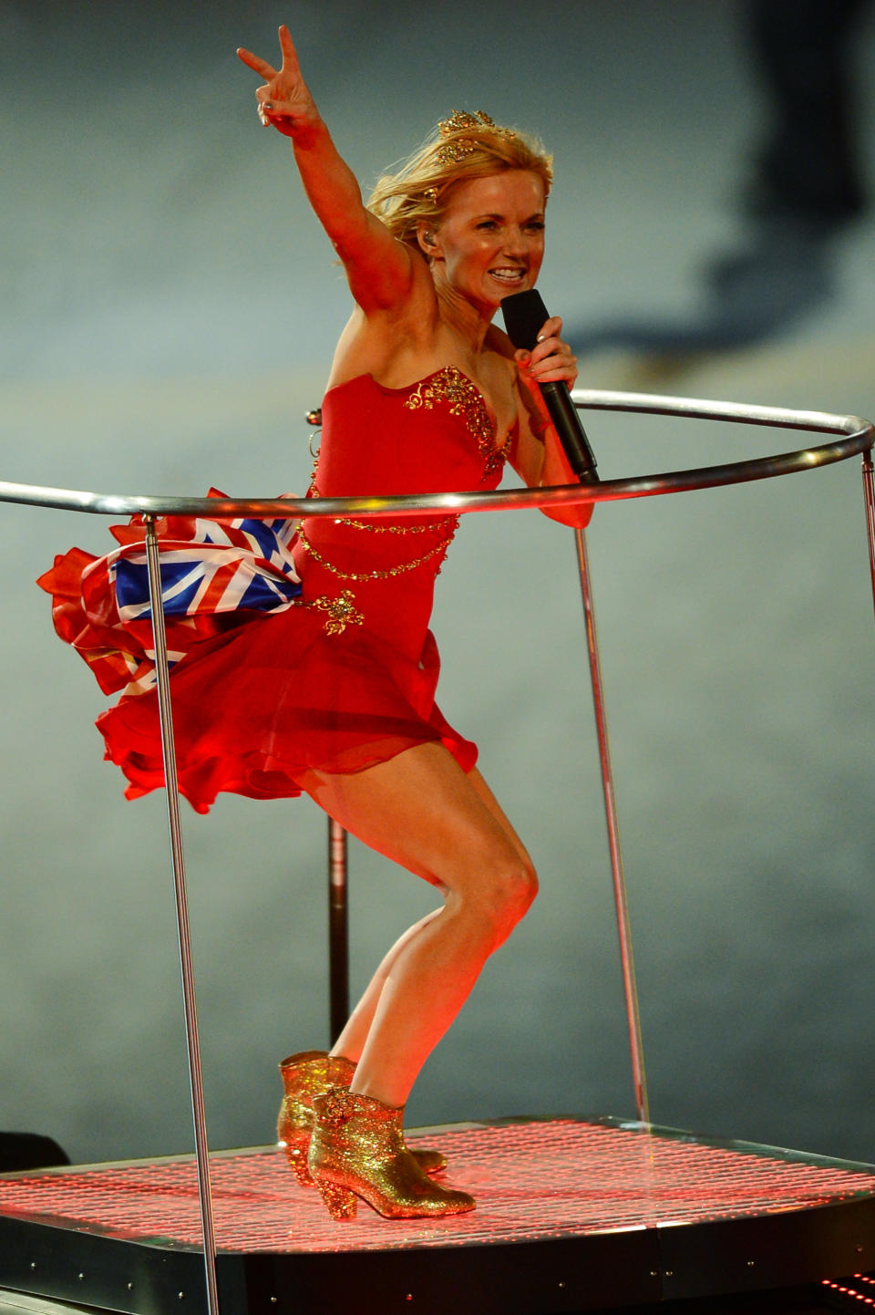 Geri Halliwell of The Spice Girls performing during the Closing Ceremony of the London 2012 Olympic Games