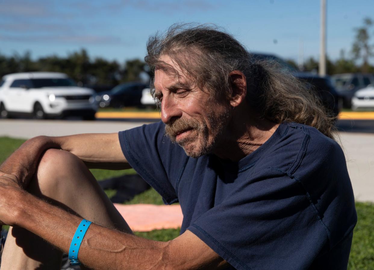 Joe Wilson talks to the media from Hertz Arena  Thursday, Thursday, Sept. 29, 2022. He was airlifted by the Coast Guard out of Matanzas Pass early this morning. He survived Hurricane Ian in his sailboat.