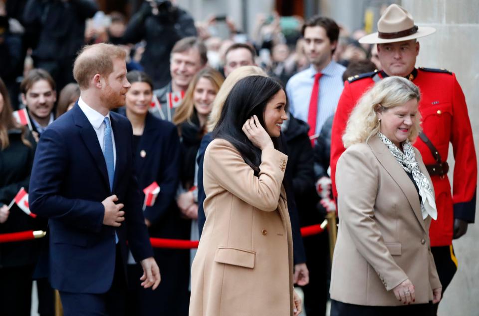 Prince Harry and Duchess Meghan of Sussex arrive at Canada House in London, Jan. 7, 2020, after their recent stay in Canada.