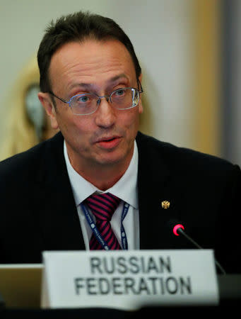 Vladimir Yermakov, Director general of the Department for non-proliferation and arms control of Russia attends the 2nd Preparatory session of the 2020 Non Proliferation Treaty (NPT) Review Conference at the United Nations in Geneva, Switzerland April 24, 2018. REUTERS/Denis Balibouse