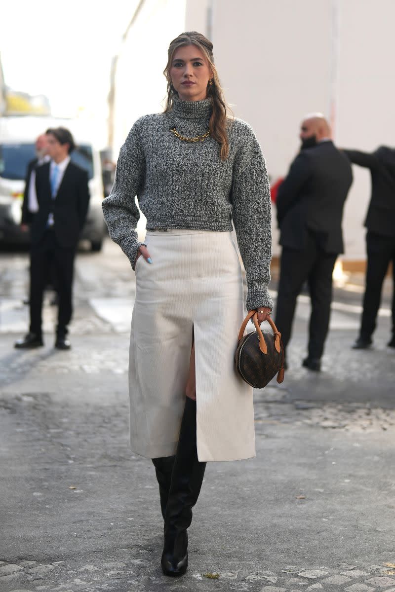 Style with a knit and midi skirt