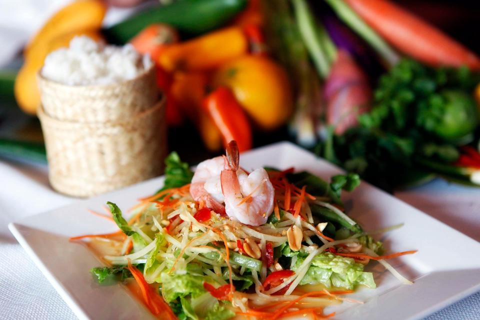 The Malakor Salad, a Thai papaya salad, is a signature dish at Malakor Thai Cafe in Northwood Village, West Palm Beach.