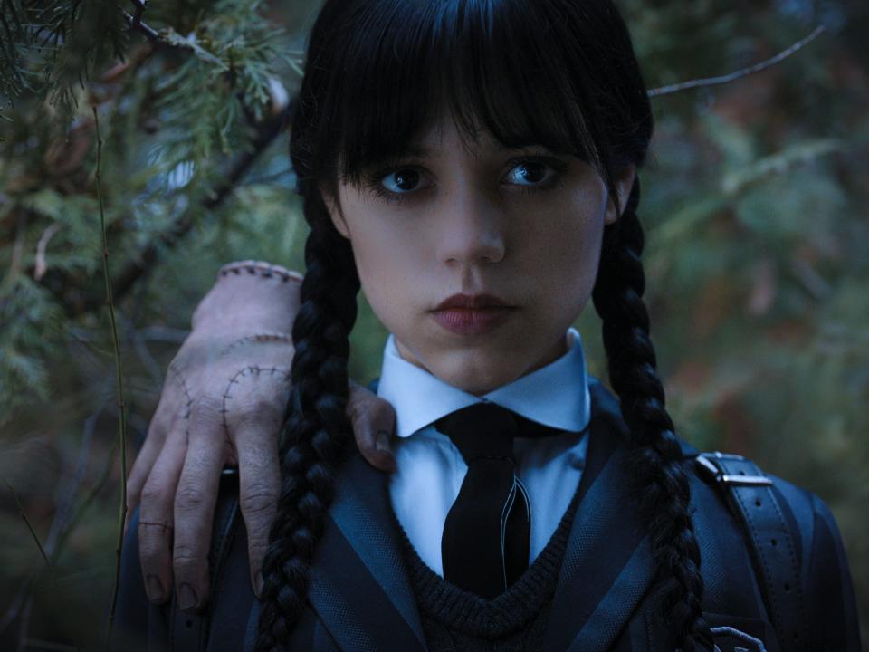 Jenna Ortega and Thing in Netflix's "Wednesday."