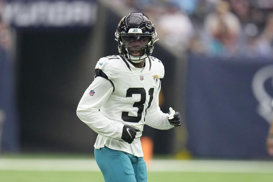 Jacksonville Jaguars cornerback Darious Williams (31) during the second half of an NFL football game against the Houston Texans in Houston, Sunday, Jan. 1, 2023. (AP Photo/Eric Christian Smith)