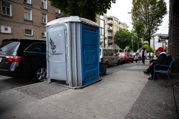 The City of Vancouver has installed more portable toilets like this one in the Downtown Eastside to help with the lack of washrooms that are open during the pandemic. 