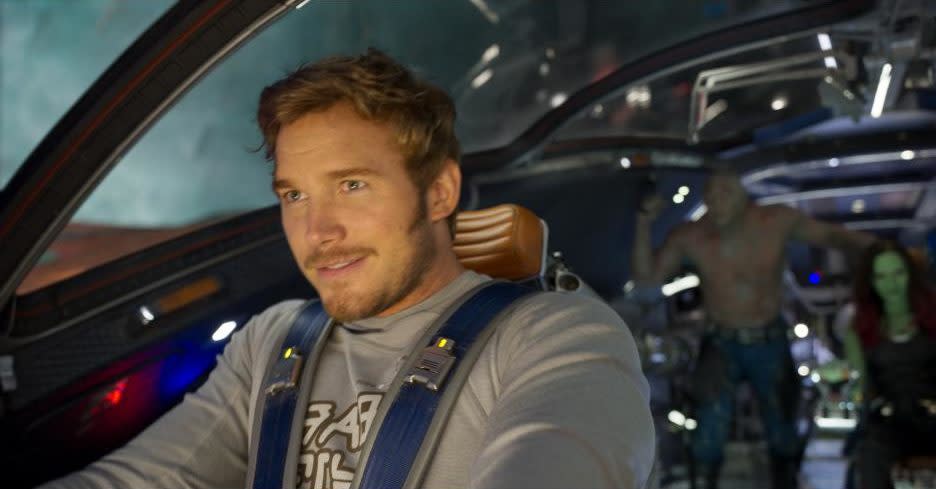 Watch Chris Pratt try, and fail, to fly through the air during the “Guardians of the Galaxy Vol. 2” blooper reel