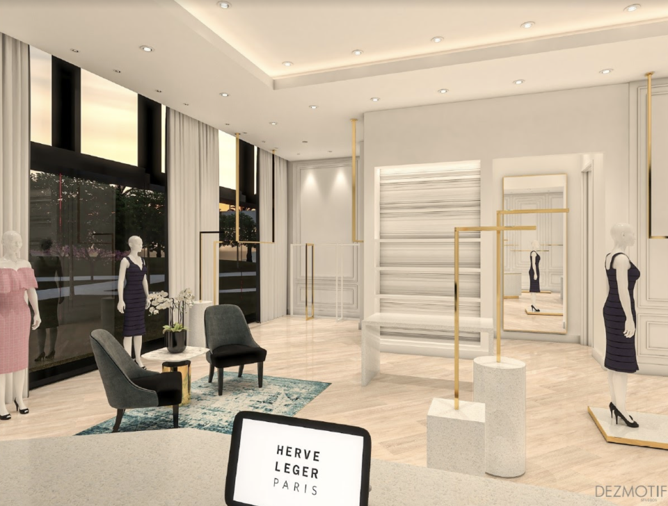 A rendering of Herve Leger Paris, a shop at Resorts World Las Vegas.