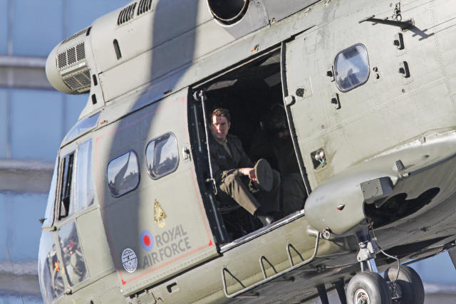 Tom Cruise filmed in a helicopter in Trafalgar Square for action move Edge of Tomorrow in 201. (PA)