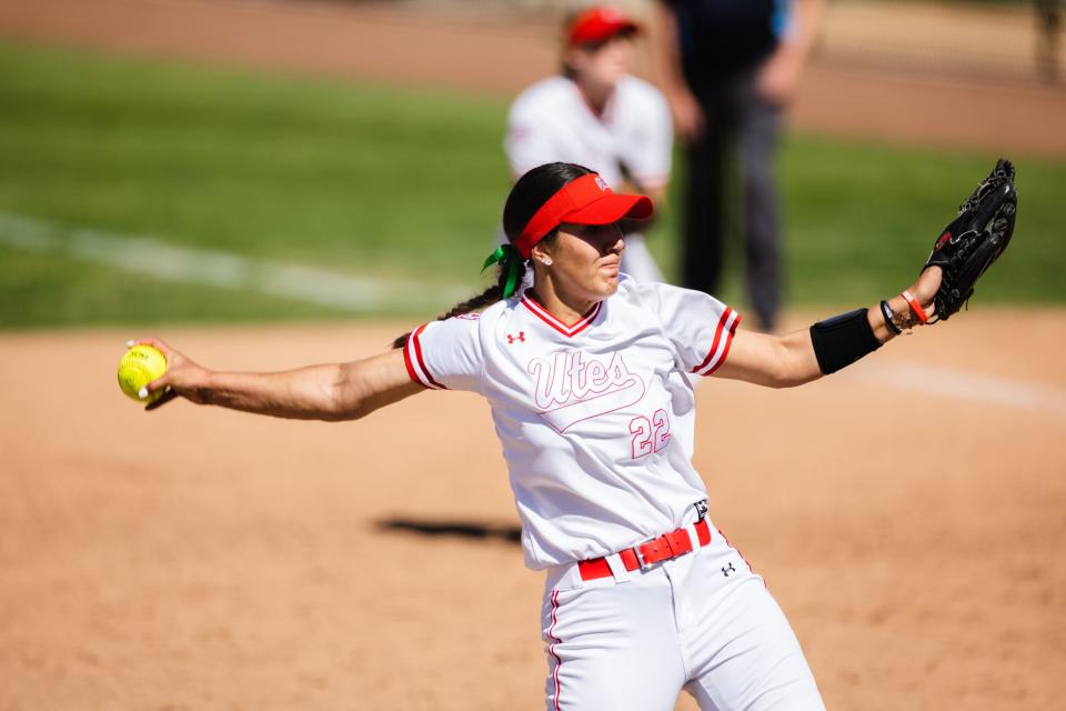 Utah utility Halle Morris (22) pitches the ball during an NCAA softball game between Utah and UCLA at Dumke Family Softball Stadium in Salt Lake City on April 29, 2023. | Ryan Sun, Deseret News