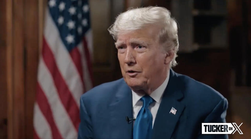 Tucker Carlson interviews former President Donald Trump on X, formerly known as Twitter, in a video posted Wednesday, Aug. 23, 2023. | Twitter.com/TuckerCarlson