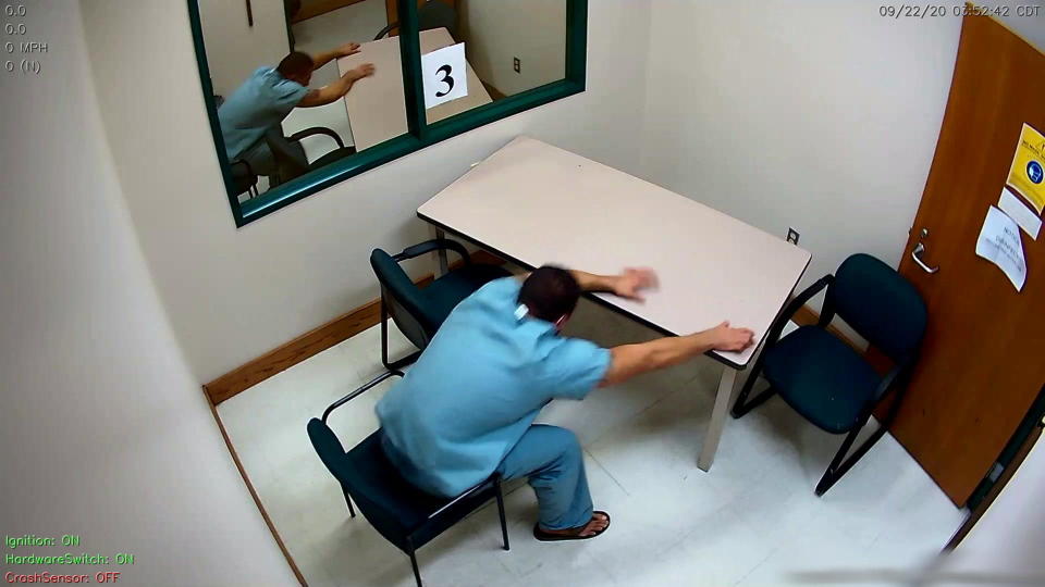 Cameras recorded Joel Pellot in the police interview room. While he was alone, 