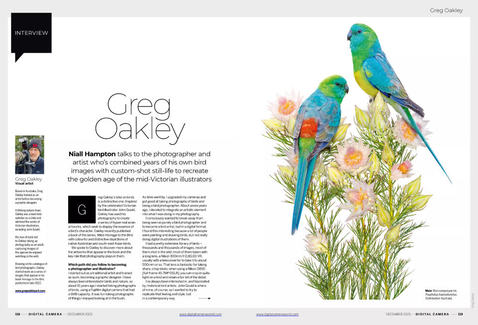 Image of opening spread of interview with Greg Oakley in Digital Camera magazine issue 275