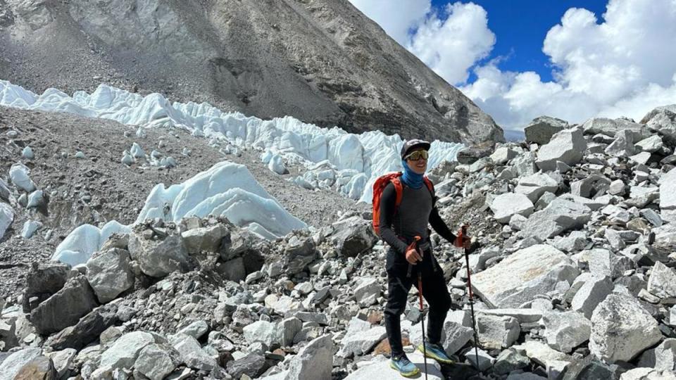 Prakash Sherpa in a glacial scree field.<p>Dynafit/Benedikt Boehm</p>