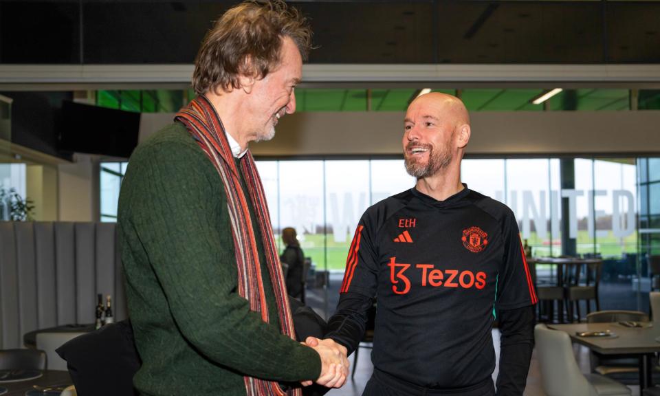 <span>Erik ten Hag, pictured with Sir Jim Ratcliffe in January, kept his side’s hopes of a trophy alive with Sunday’s FA Cup win over Liverpool.</span><span>Photograph: Manchester United/Getty Images</span>