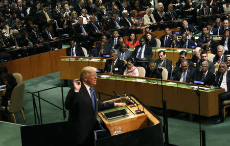 U.S. President Donald Trump addresses the 72nd United Nations General Assembly at U.N. headquarters in New York, U.S., September 19, 2017. REUTERS/Brendan McDermid