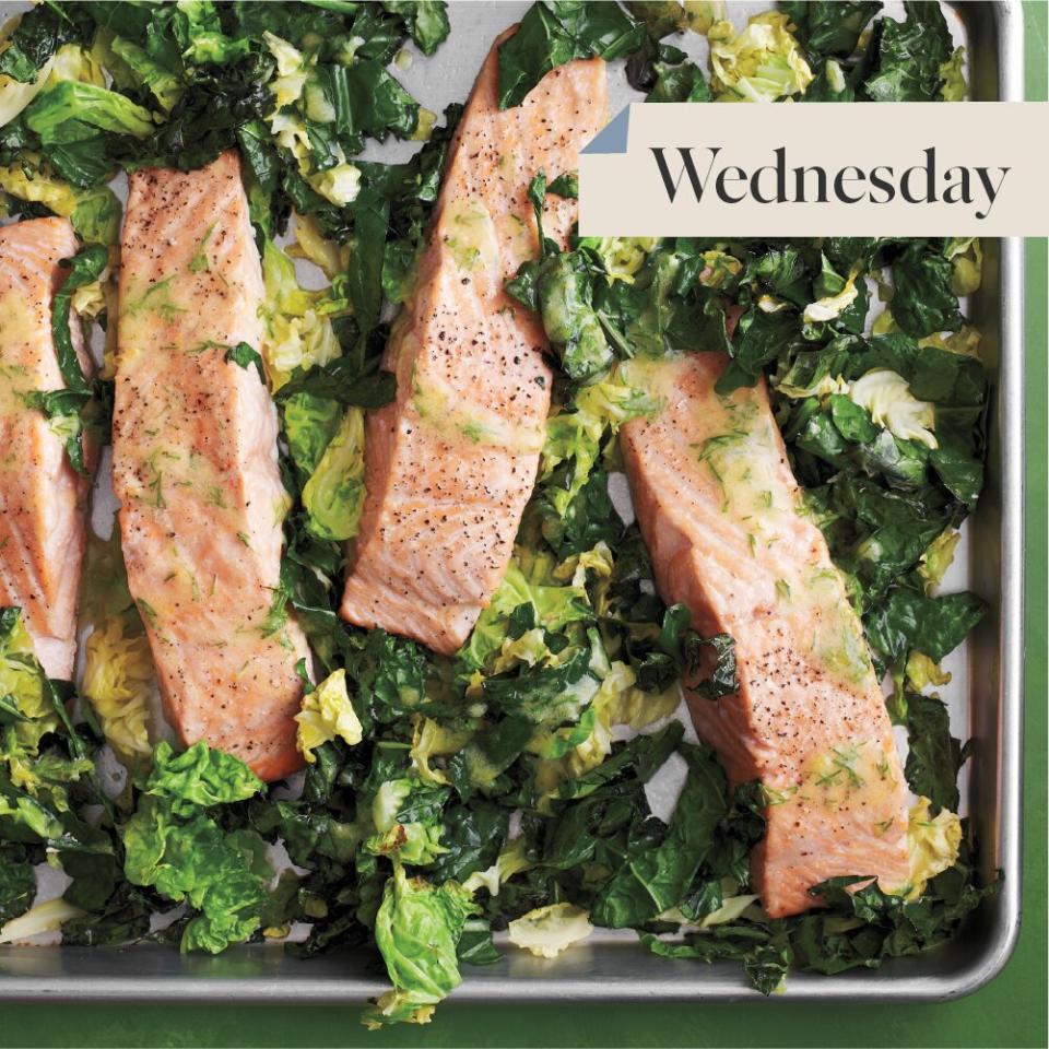 roasted salmon with kale and cabbage recipe WFD