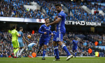 Britain Football Soccer - Manchester City v Chelsea - Premier League - Etihad Stadium - 3/12/16 Chelsea's Diego Costa celebrates scoring their first goal Action Images via Reuters / Jason Cairnduff Livepic EDITORIAL USE ONLY. No use with unauthorized audio, video, data, fixture lists, club/league logos or "live" services. Online in-match use limited to 45 images, no video emulation. No use in betting, games or single club/league/player publications. Please contact your account representative for further details.