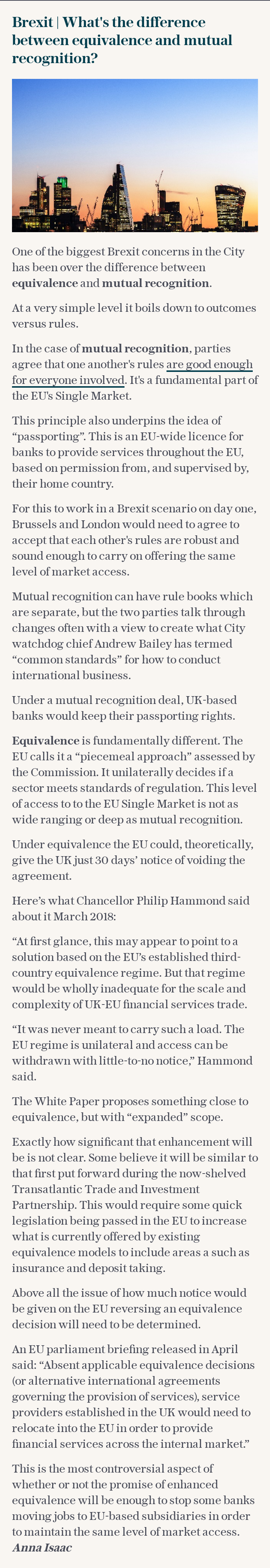 Brexit | What's the difference between equivalence and mutual recognition?