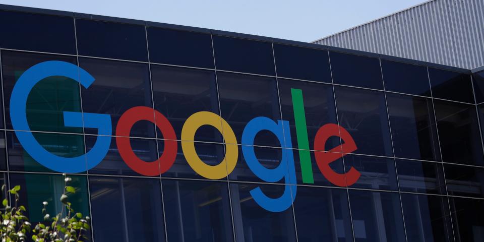 The Google logo is seen at the company's headquarters in Mountain View, California,