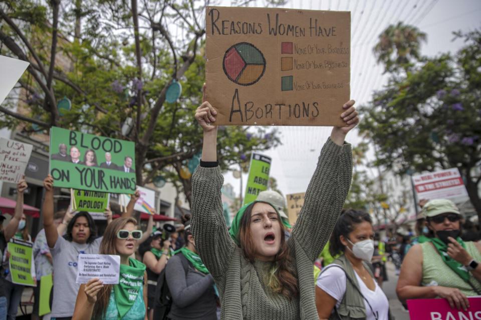 Natalie Lanza rallies in support of abortion rights at Planned Parenthood-Santa Monica Health Center.