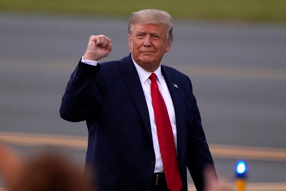 President Donald Trump arrives at a campaign rally Tuesday, Sept. 8, 2020, in Winston-Salem, N.C.