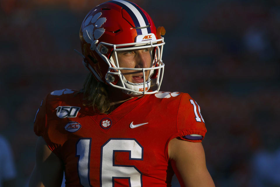 Clemson Tigers quarterback Trevor Lawrence (16) warms up before a game against the Charlotte 49ers at Clemson Memorial Stadium. (USA Today)